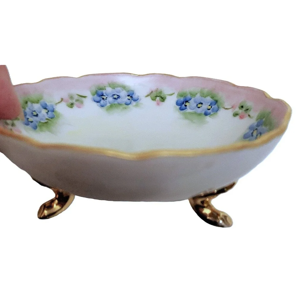 11 pcs Antique Painted China Blue Florals Vanity Trinket Instant Collection READ